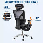 Chaise de bureau ergonomique en maille 3e génération - Accoudoirs réglables 4D, soutien lombaire et repose-pieds, chaise de bureau à dossier haut pour le bureau à domicile (1 paquet)
