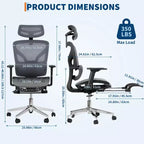 Chaise de bureau ergonomique en maille 3e génération - Accoudoirs réglables 4D, soutien lombaire et repose-pieds, chaise de bureau à dossier haut pour le bureau à domicile (1 paquet)