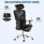Chaise de bureau ergonomique en maille 3e génération - Accoudoirs réglables 4D, soutien lombaire et repose-pieds, chaise de bureau à dossier haut pour le bureau à domicile (1 paquet)
