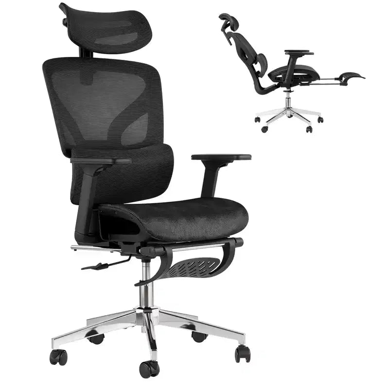 Chaise de bureau ergonomique en maille 3e génération - Accoudoirs réglables 4D, soutien lombaire et repose-pieds, chaise de bureau à dossier haut pour le bureau à domicile (1 paquet)