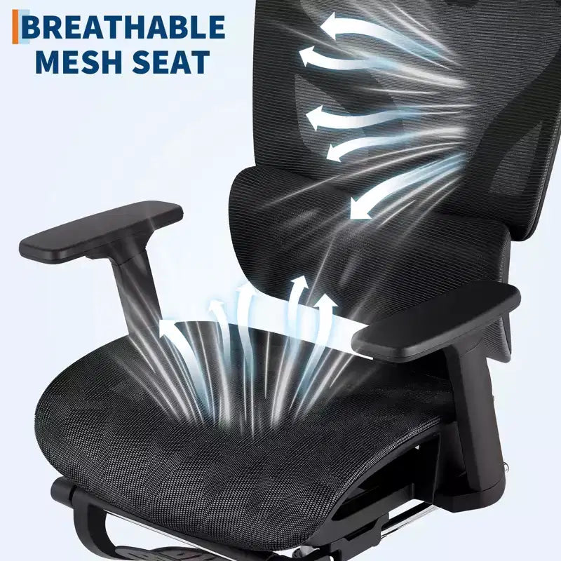 Chaise de bureau ergonomique en maille 3e génération - Accoudoirs réglables 4D, soutien lombaire et repose-pieds, chaise de bureau à dossier haut pour le bureau à domicile (1 paquet)