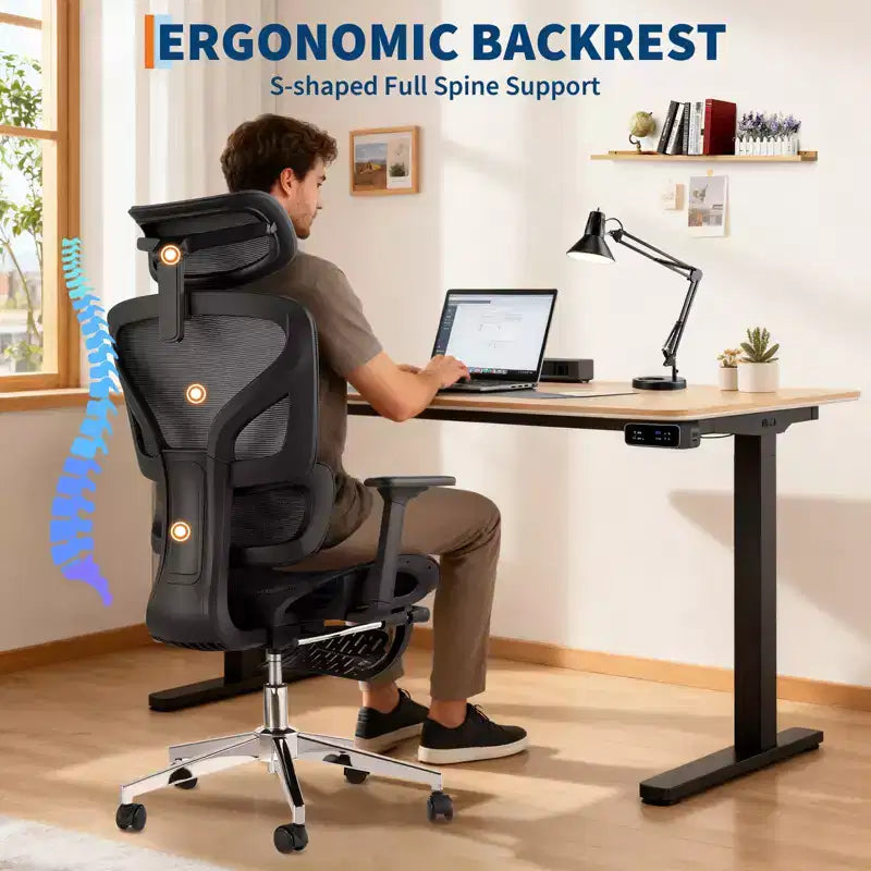 Chaise de bureau ergonomique en maille 3e génération - Accoudoirs réglables 4D, soutien lombaire et repose-pieds, chaise de bureau à dossier haut pour le bureau à domicile (1 paquet)