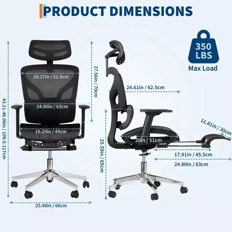Chaise de bureau ergonomique en maille 3e génération - Accoudoirs réglables 4D, soutien lombaire et repose-pieds, chaise de bureau à dossier haut pour le bureau à domicile (1 paquet)