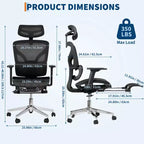 Chaise de bureau ergonomique en maille 3e génération - Accoudoirs réglables 4D, soutien lombaire et repose-pieds, chaise de bureau à dossier haut pour le bureau à domicile (1 paquet)