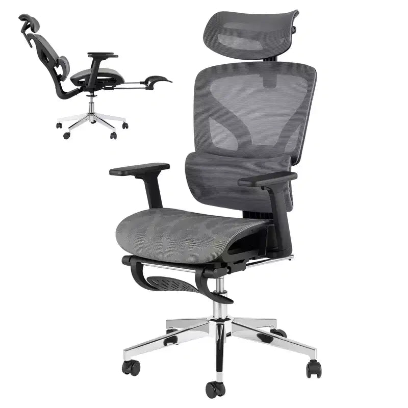 Chaise de bureau ergonomique en maille 3e génération - Accoudoirs réglables 4D, soutien lombaire et repose-pieds, chaise de bureau à dossier haut pour le bureau à domicile (1 paquet)