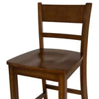 Tabouret de bar hauteur comptoir, bois d'hévéa noyer, dossier à lattes, hauteur d'assise 61 cm