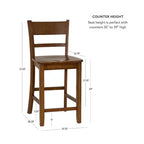 Tabouret de bar hauteur comptoir, bois d'hévéa noyer, dossier à lattes, hauteur d'assise 61 cm