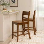 Tabouret de bar hauteur comptoir, bois d'hévéa noyer, dossier à lattes, hauteur d'assise 61 cm