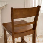 Tabouret de bar hauteur comptoir, bois d'hévéa noyer, dossier à lattes, hauteur d'assise 61 cm