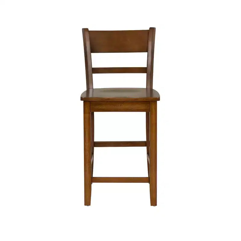 Tabouret de bar hauteur comptoir, bois d'hévéa noyer, dossier à lattes, hauteur d'assise 61 cm
