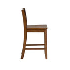 Tabouret de bar hauteur comptoir, bois d'hévéa noyer, dossier à lattes, hauteur d'assise 61 cm