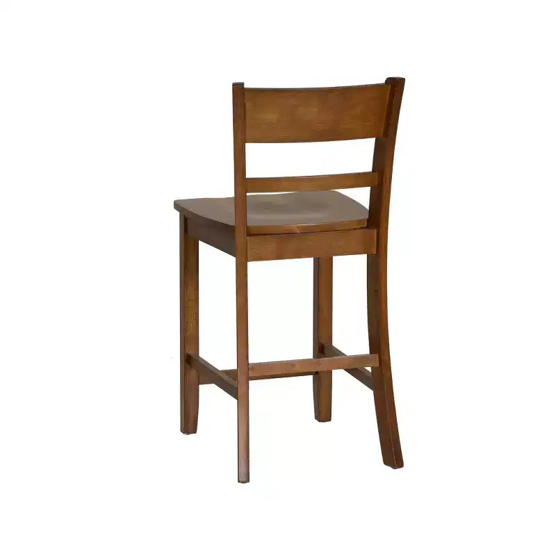 Tabouret de bar hauteur comptoir, bois d'hévéa noyer, dossier à lattes, hauteur d'assise 61 cm