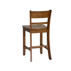 Tabouret de bar hauteur comptoir, bois d'hévéa noyer, dossier à lattes, hauteur d'assise 61 cm