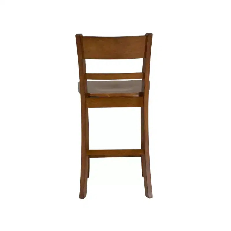 Tabouret de bar hauteur comptoir, bois d'hévéa noyer, dossier à lattes, hauteur d'assise 61 cm