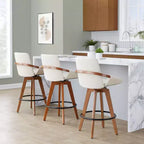 Tabouret de comptoir à hauteur fixe, cadre en bambou noyer, revêtement en tissu crème
