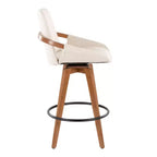 Tabouret de comptoir à hauteur fixe, cadre en bambou noyer, revêtement en tissu crème