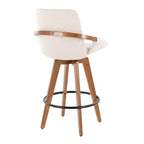 Tabouret de comptoir à hauteur fixe, cadre en bambou noyer, revêtement en tissu crème