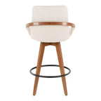 Tabouret de comptoir à hauteur fixe, cadre en bambou noyer, revêtement en tissu crème