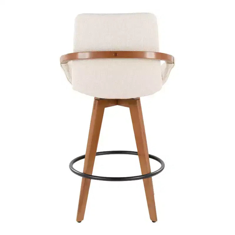 Tabouret de comptoir à hauteur fixe, cadre en bambou noyer, revêtement en tissu crème