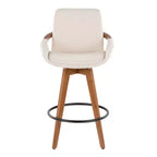 Tabouret de comptoir à hauteur fixe, cadre en bambou noyer, revêtement en tissu crème