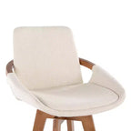 Tabouret de comptoir à hauteur fixe, cadre en bambou noyer, revêtement en tissu crème
