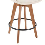 Tabouret de comptoir à hauteur fixe, cadre en bambou noyer, revêtement en tissu crème