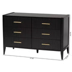 Commode 6 tiroirs cannelée en bois, noire, style Mid-Century