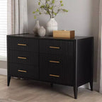 Commode 6 tiroirs cannelée en bois, noire, style Mid-Century