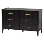 Commode 6 tiroirs cannelée en bois, noire, style Mid-Century