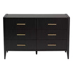 Commode 6 tiroirs cannelée en bois, noire, style Mid-Century