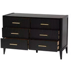 Commode 6 tiroirs cannelée en bois, noire, style Mid-Century