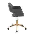 Chaise de bureau contemporaine, piètement en métal doré, revêtement en PU gris, hauteur réglable