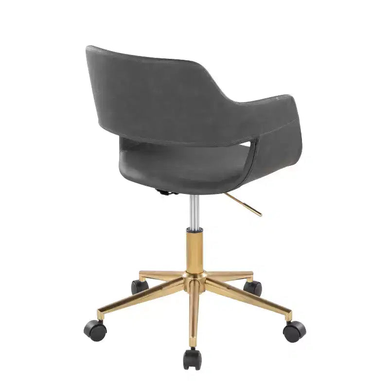 Chaise de bureau contemporaine, piètement en métal doré, revêtement en PU gris, hauteur réglable