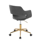 Chaise de bureau contemporaine, piètement en métal doré, revêtement en PU gris, hauteur réglable