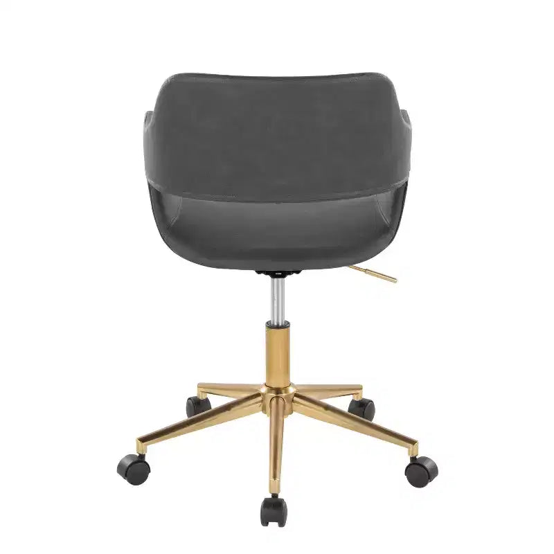 Chaise de bureau contemporaine, piètement en métal doré, revêtement en PU gris, hauteur réglable