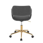 Chaise de bureau contemporaine, piètement en métal doré, revêtement en PU gris, hauteur réglable
