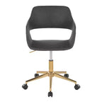 Chaise de bureau contemporaine, piètement en métal doré, revêtement en PU gris, hauteur réglable