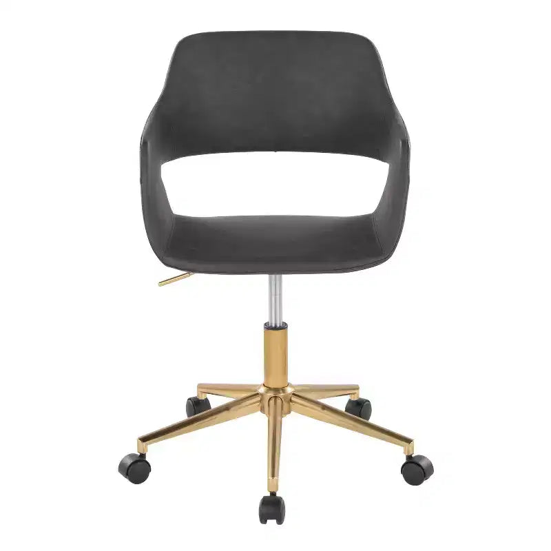 Chaise de bureau contemporaine, piètement en métal doré, revêtement en PU gris, hauteur réglable