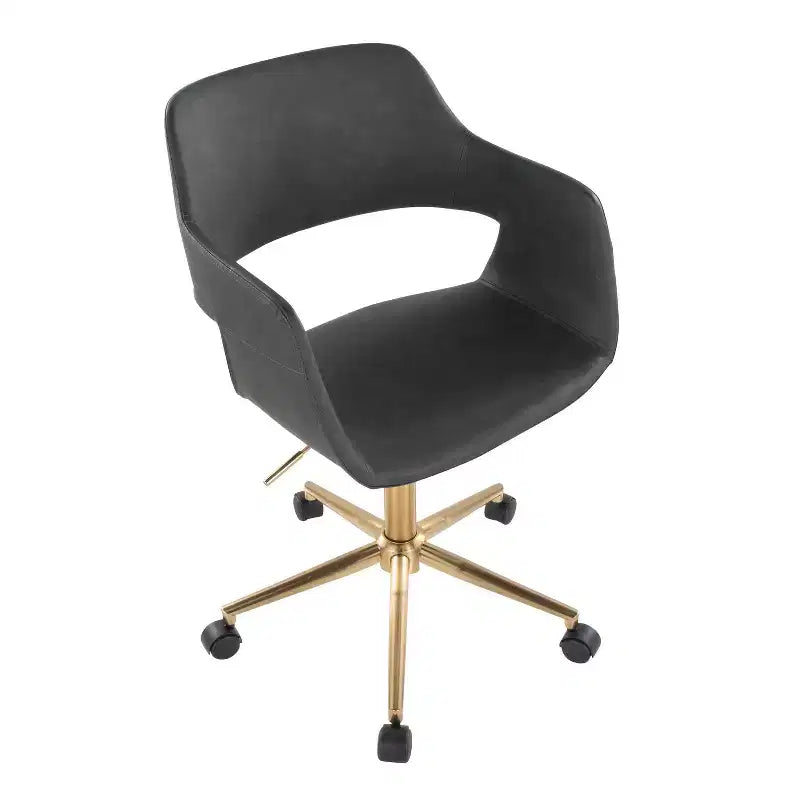 Chaise de bureau contemporaine, piètement en métal doré, revêtement en PU gris, hauteur réglable