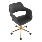 Chaise de bureau contemporaine, piètement en métal doré, revêtement en PU gris, hauteur réglable
