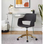 Chaise de bureau contemporaine, piètement en métal doré, revêtement en PU gris, hauteur réglable