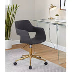 Chaise de bureau contemporaine, piètement en métal doré, revêtement en PU gris, hauteur réglable