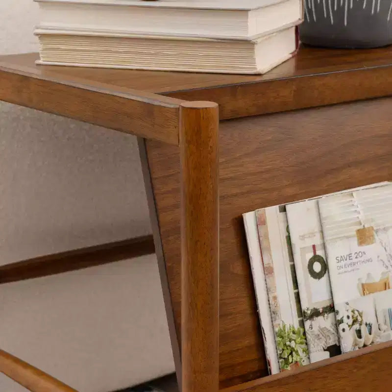 Range-revues Noyer, Bois d'hévéa massif, Rangement compact décoratif