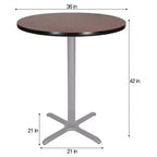 Table de bar ronde 42" avec piètement en X, plateau en stratifié gris
