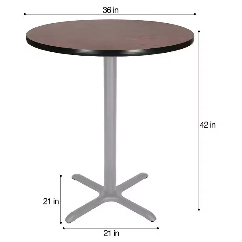 Table de bar ronde 42" avec piètement en X, plateau en stratifié gris