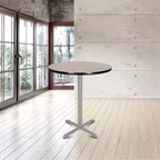 Table de bar ronde 42" avec piètement en X, plateau en stratifié gris