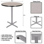 Table de bar ronde 42" avec piètement en X, plateau en stratifié gris