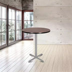 Table de bar ronde 42" avec piètement en X, plateau en stratifié gris