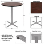 Table de bar ronde 42" avec piètement en X, plateau en stratifié gris