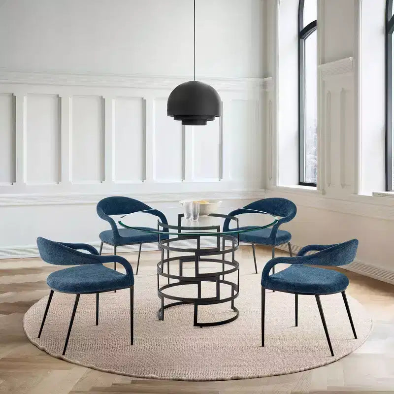 Lot de 2 chaises de salle à manger avec accoudoirs en fer et tissu rembourré